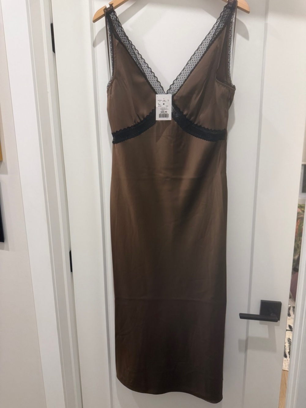 House of Harlow 1960 Brown Slip Dress with Black Lace Trim Size M